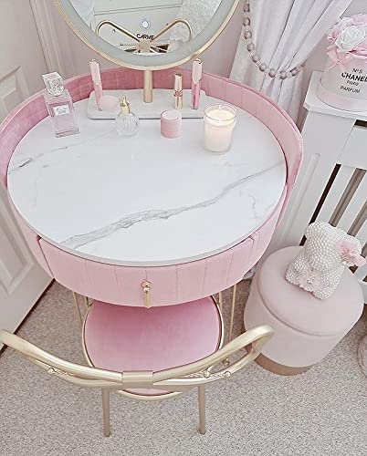 Velvet Dressing Table with LED Mirror in Pink