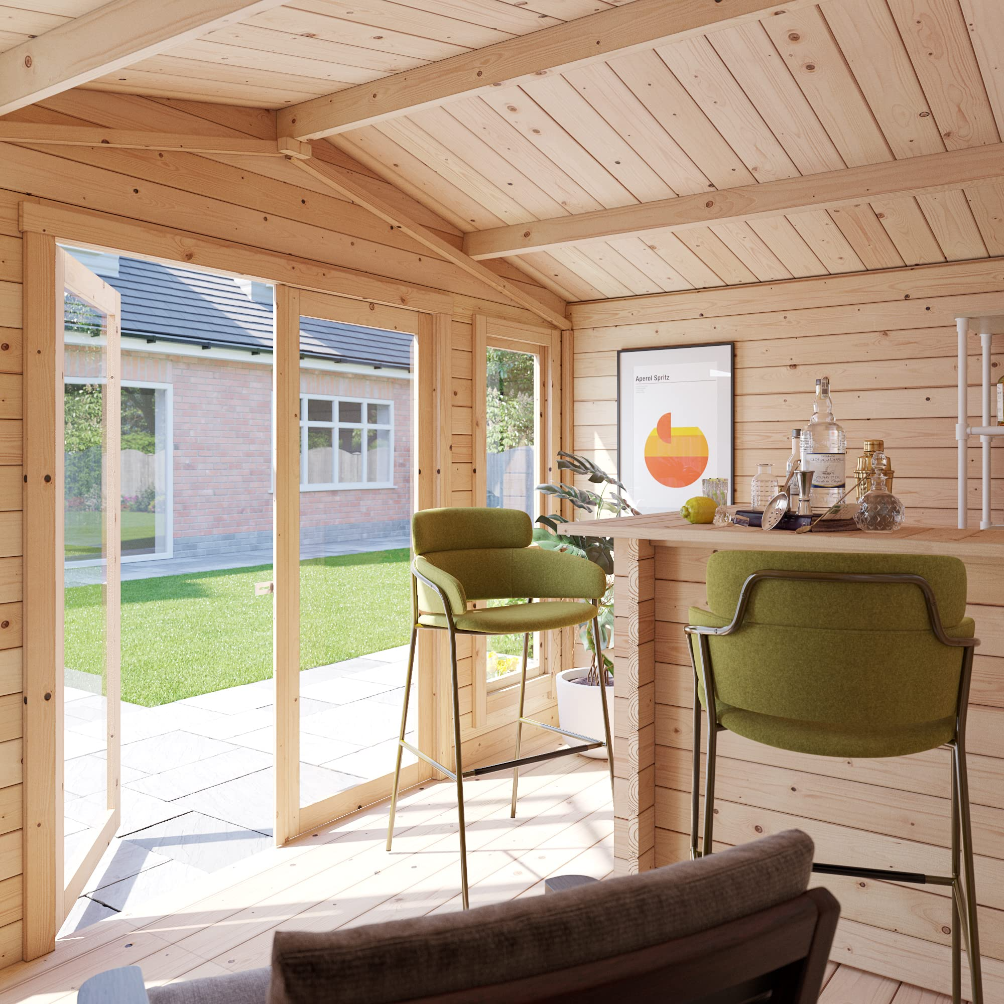 Log Cabin Summerhouse Garden Bar Room Apex Wooden Summer