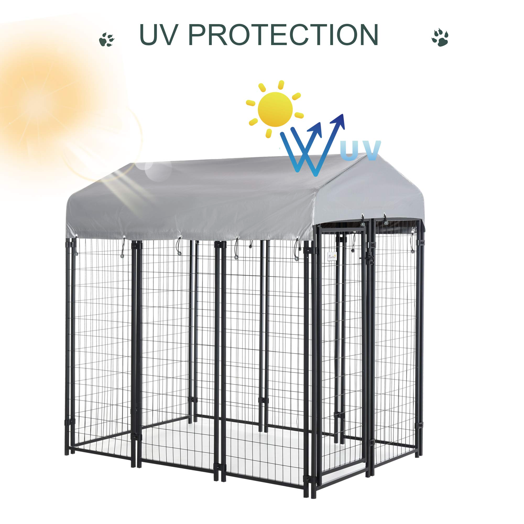 Dog Kennel Steel Fence with UV-Resistant Cloth Roof