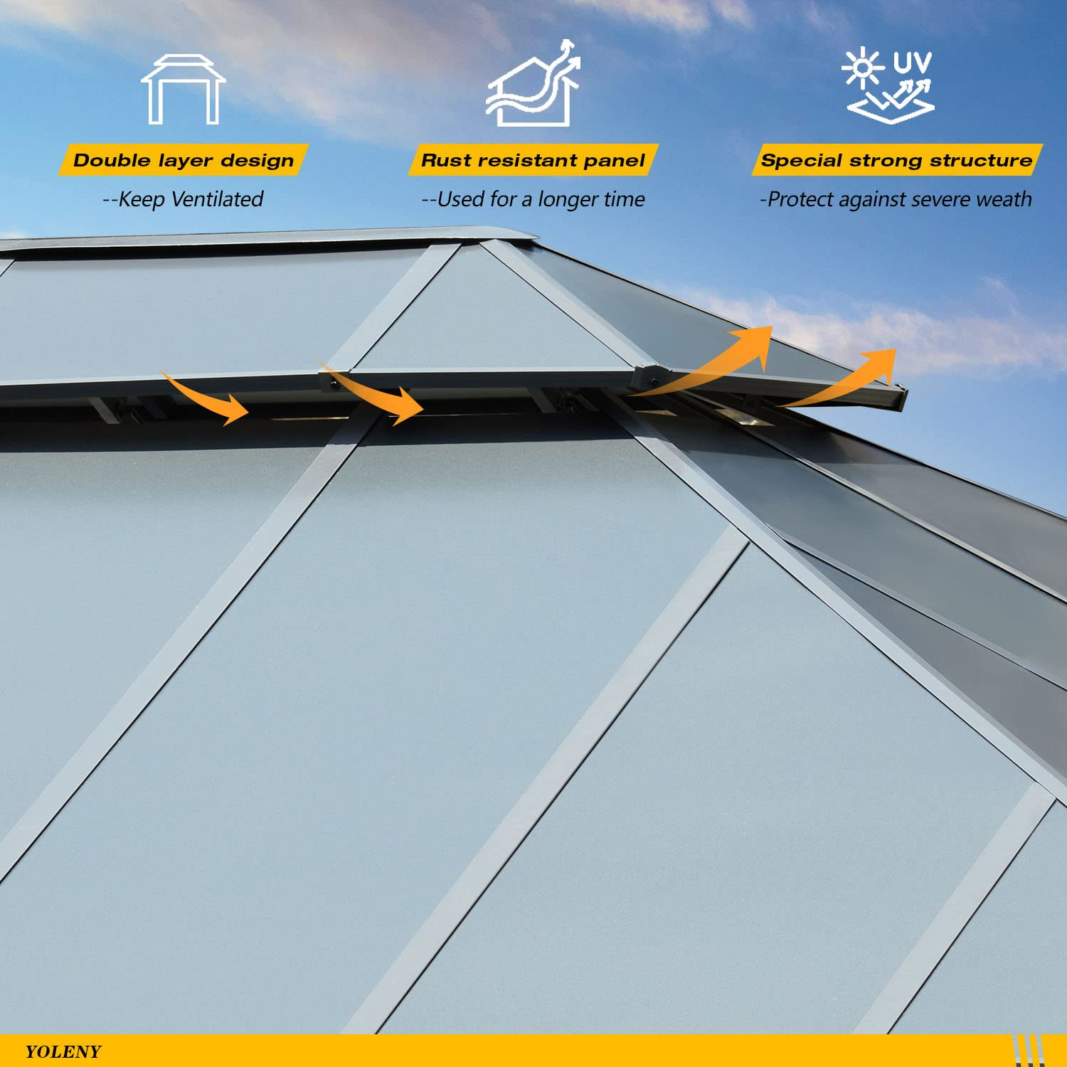 Permanent Aluminum Patio Gazebo with Composite Double Roof