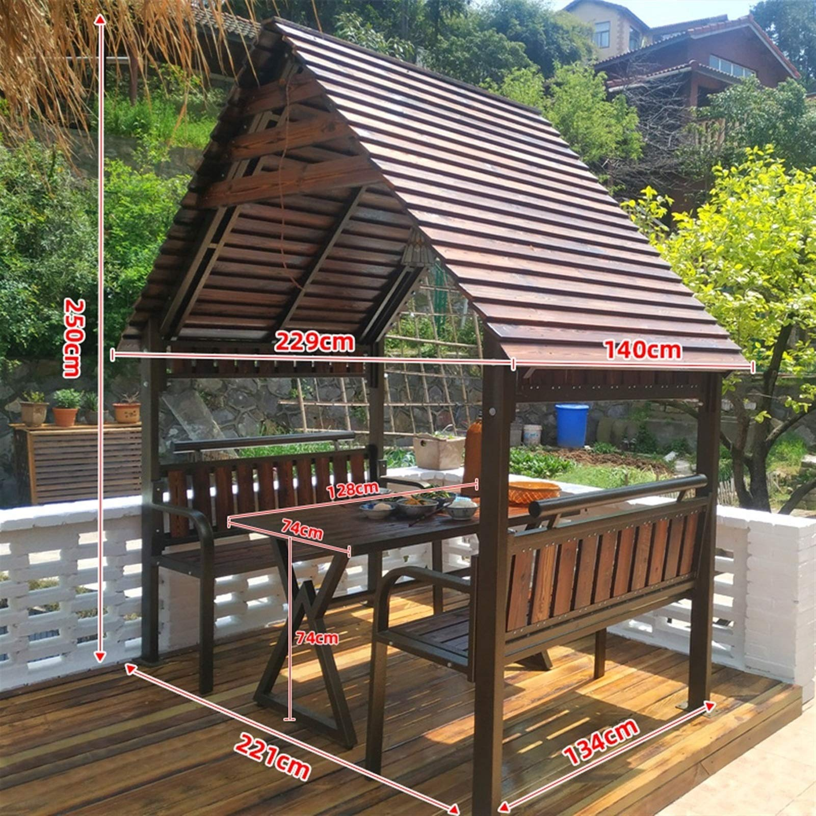 Wood Patio Garden Pavilion Rain Proof Removable House