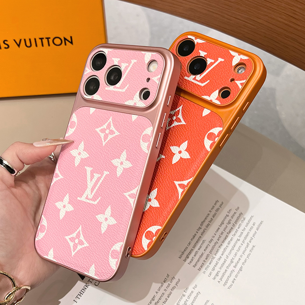 LV & Gucci Classic Monogram Electroplated Frame Luxury Leather Phone Case