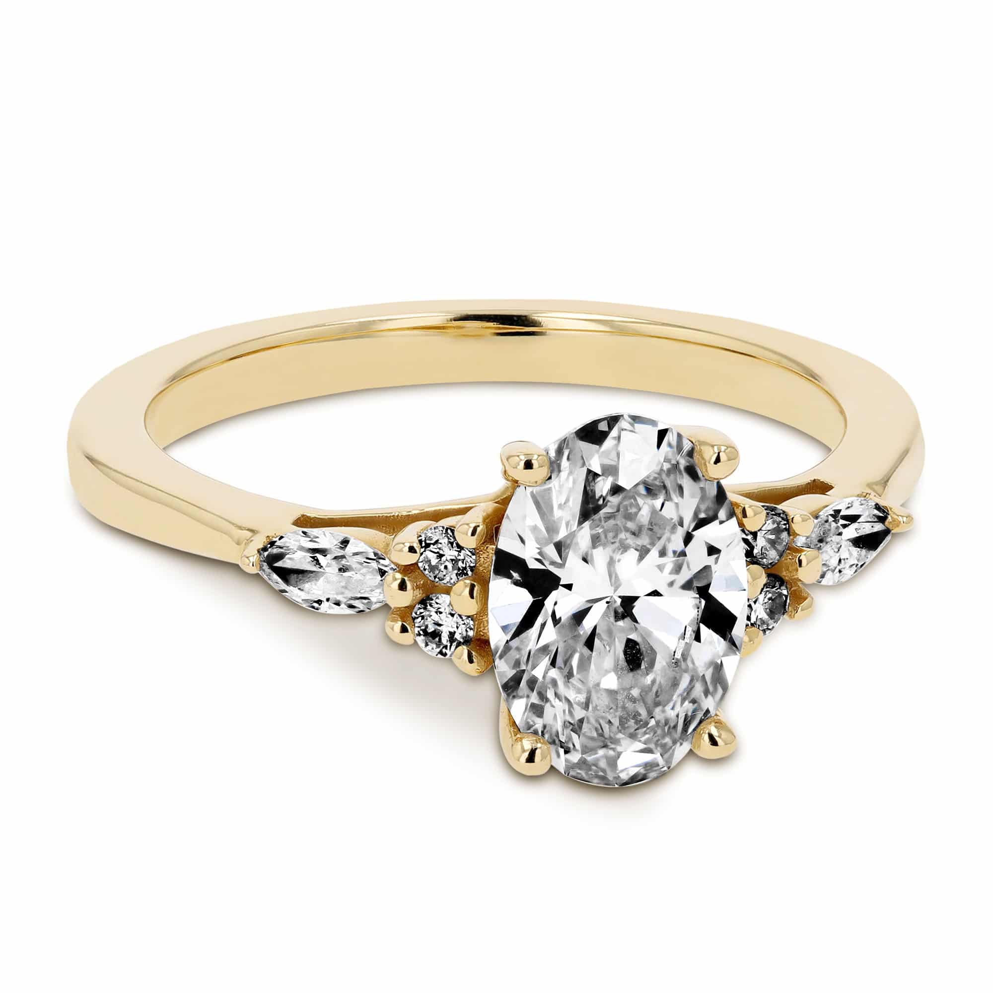 Clio Oval Lab Grown Diamond Nature Inspired Side Stone Engagement Ring