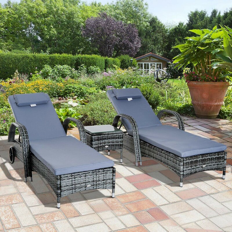 Patio Wicker Chaise Lounge Chair Set