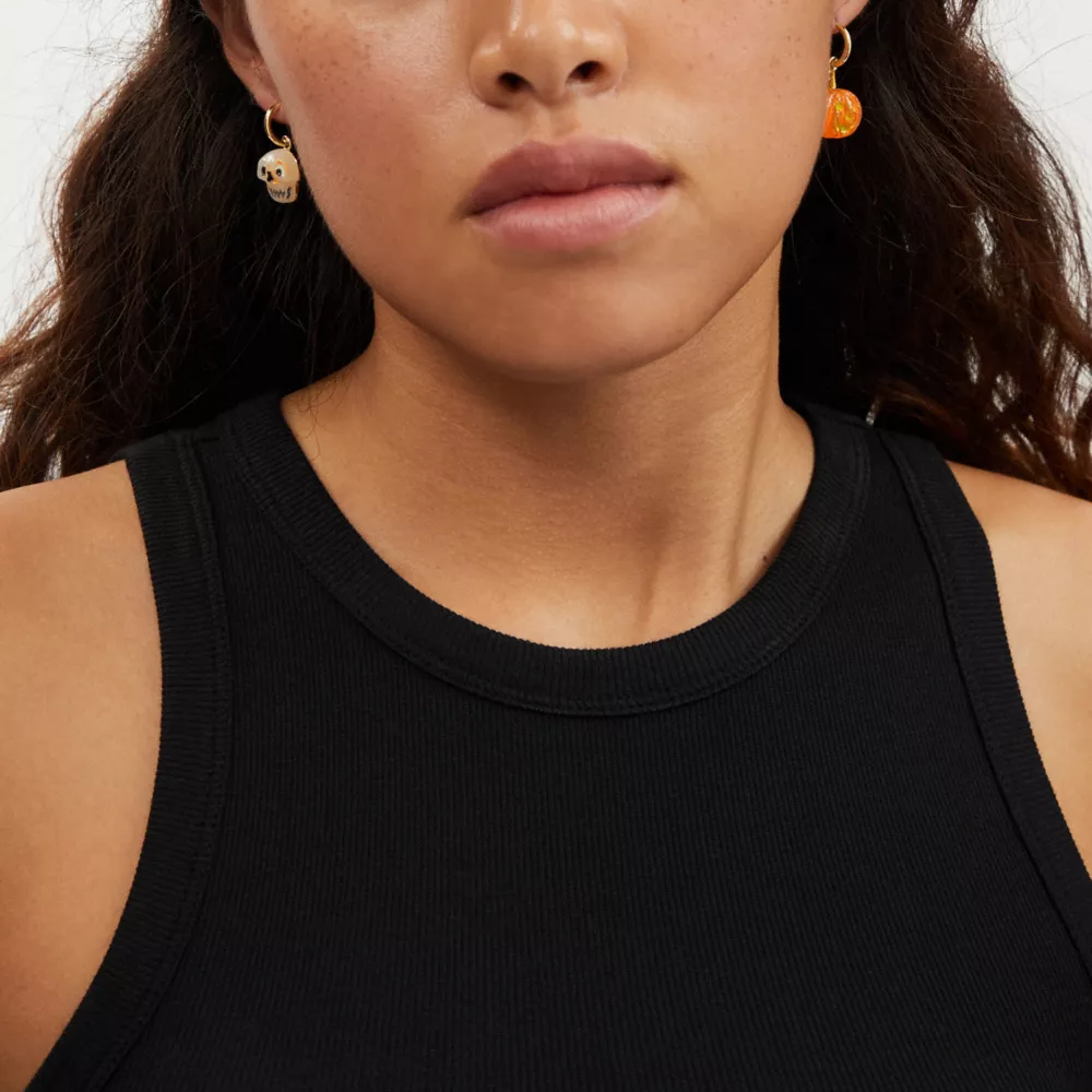 Skull And Pumpkin Mismatch Earrings