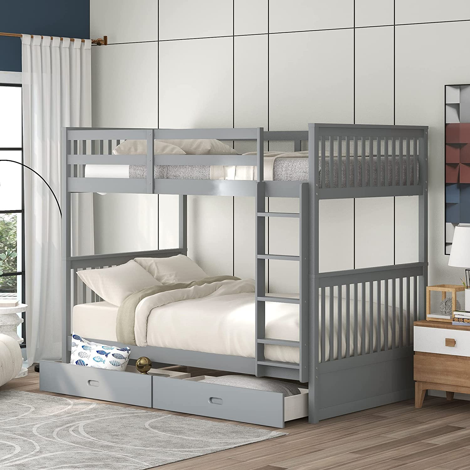 Solid Wood Bunk Bed Frames No Box Spring Needed with Saftey