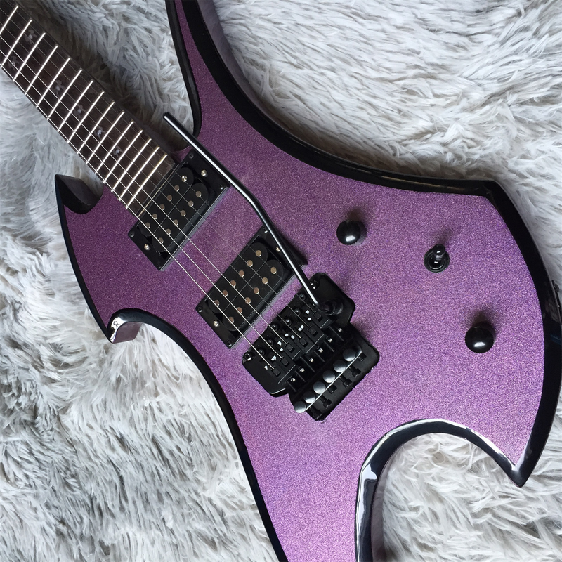 Special Shape Electric Guitar Purple Body Floyd Rose Bridge HPL Fretboard 2H Top