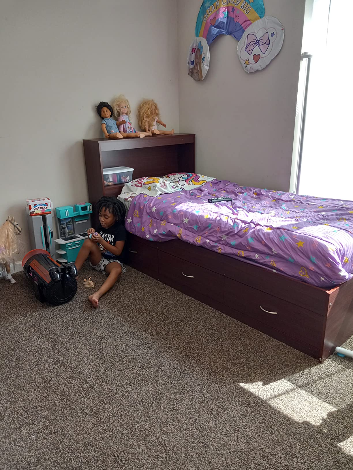 Hodedah Twin-Size Captain Bed with 3-Drawers and Headboard in