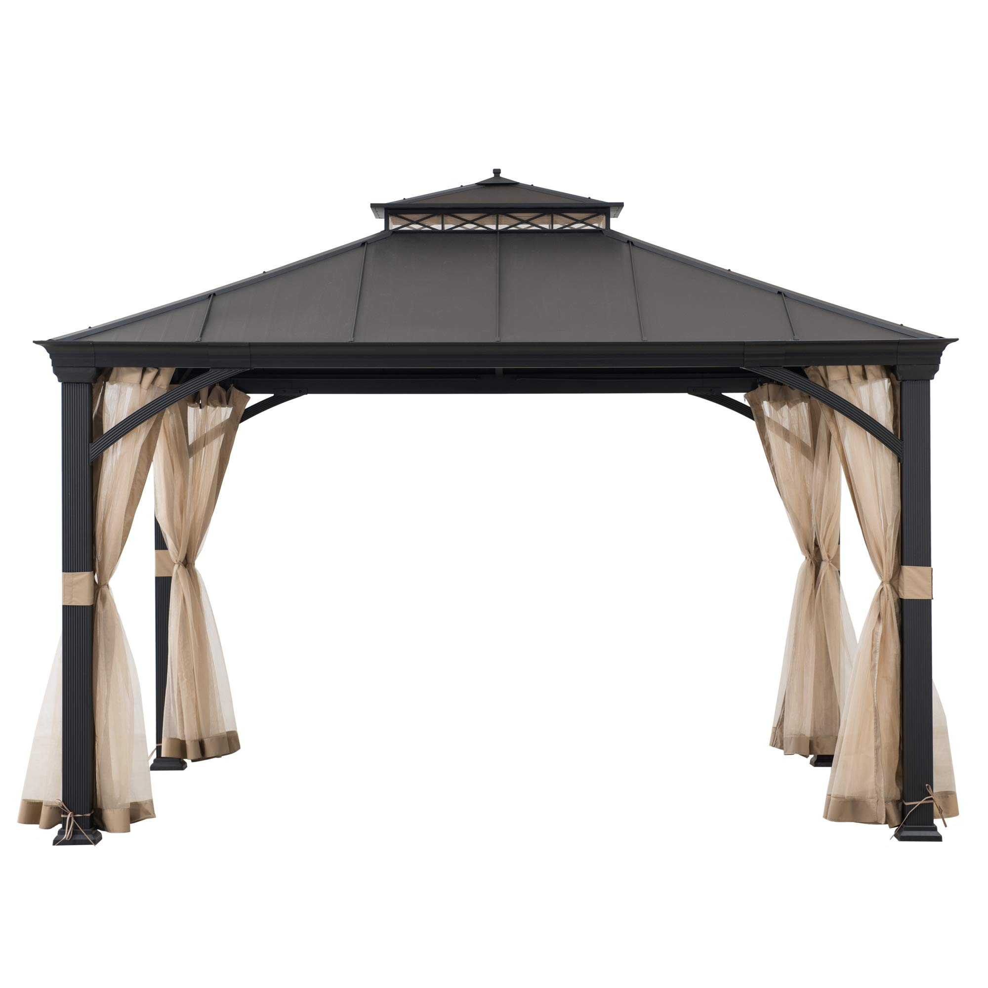 10.5x12.5 ft. Patio Black Steel Frame Hardtop Gazebo with