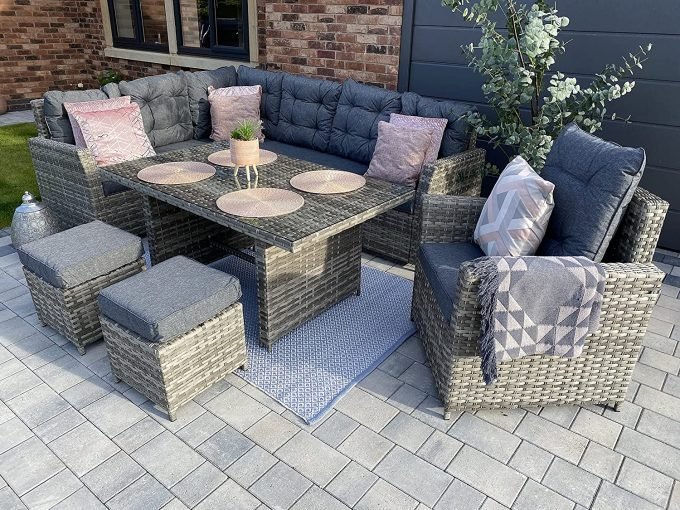 Sorrento Grey Rattan Garden Dining Set 8 Seat - Right Side Facing