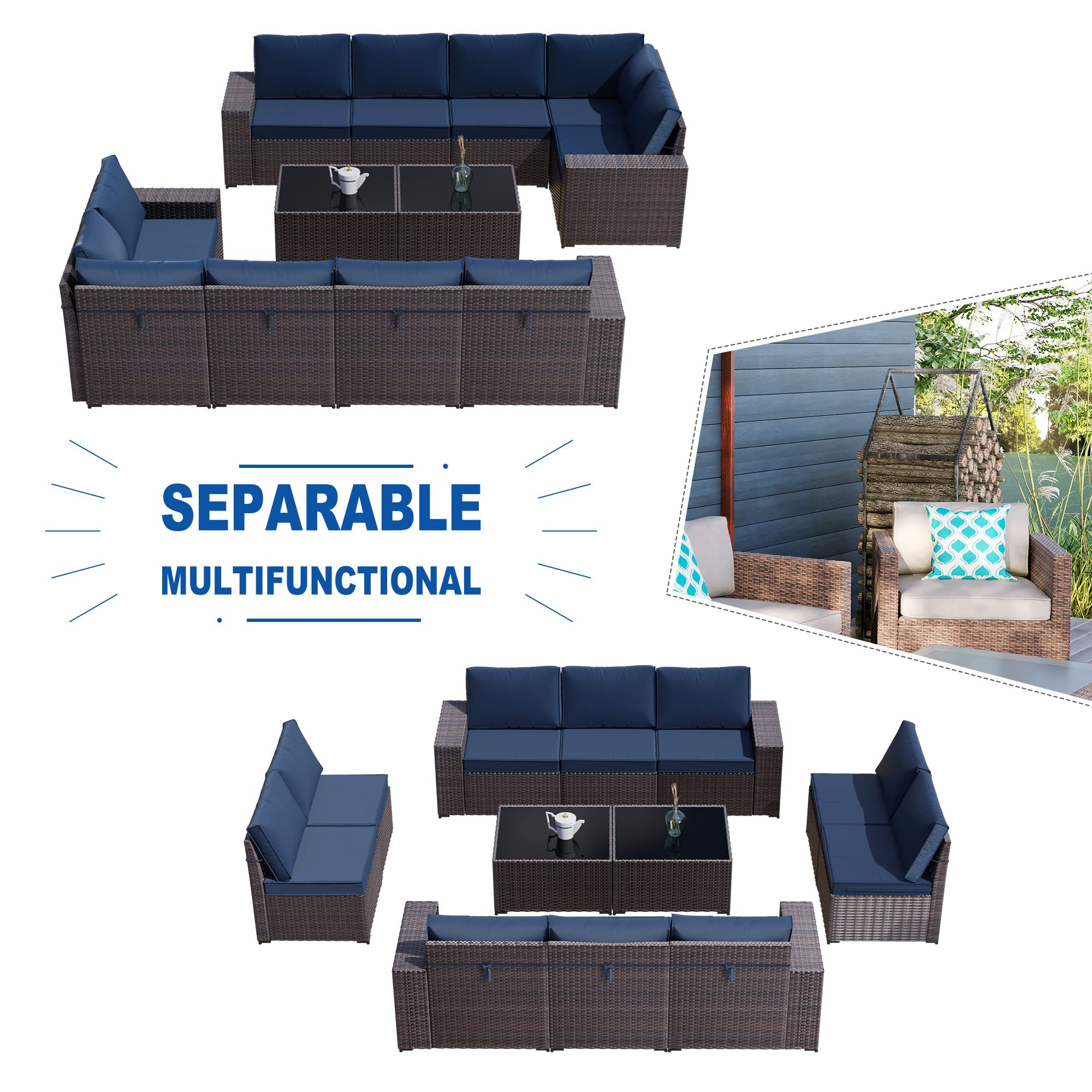Outdoor Patio Furniture Set 12 Pcs Sectional Rattan Sofa Set