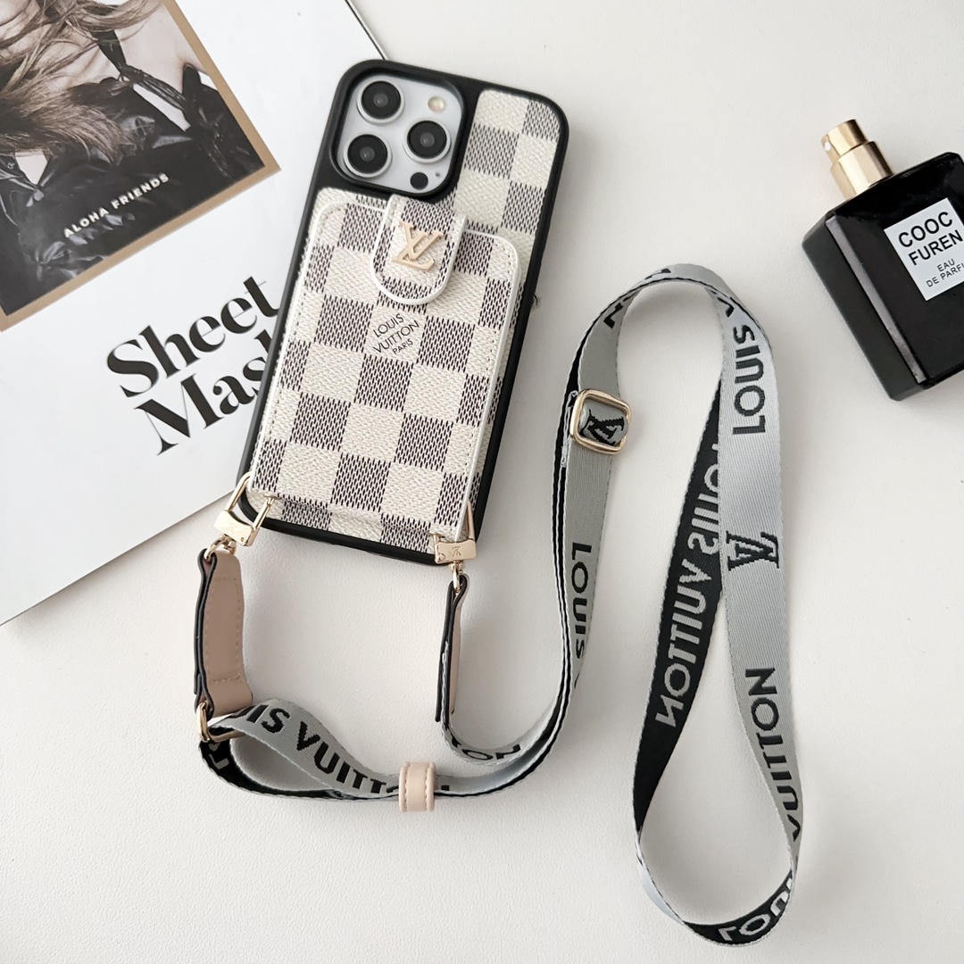 Designer Monogram Card Holder Phone Case with LV & GG Metal Buckle