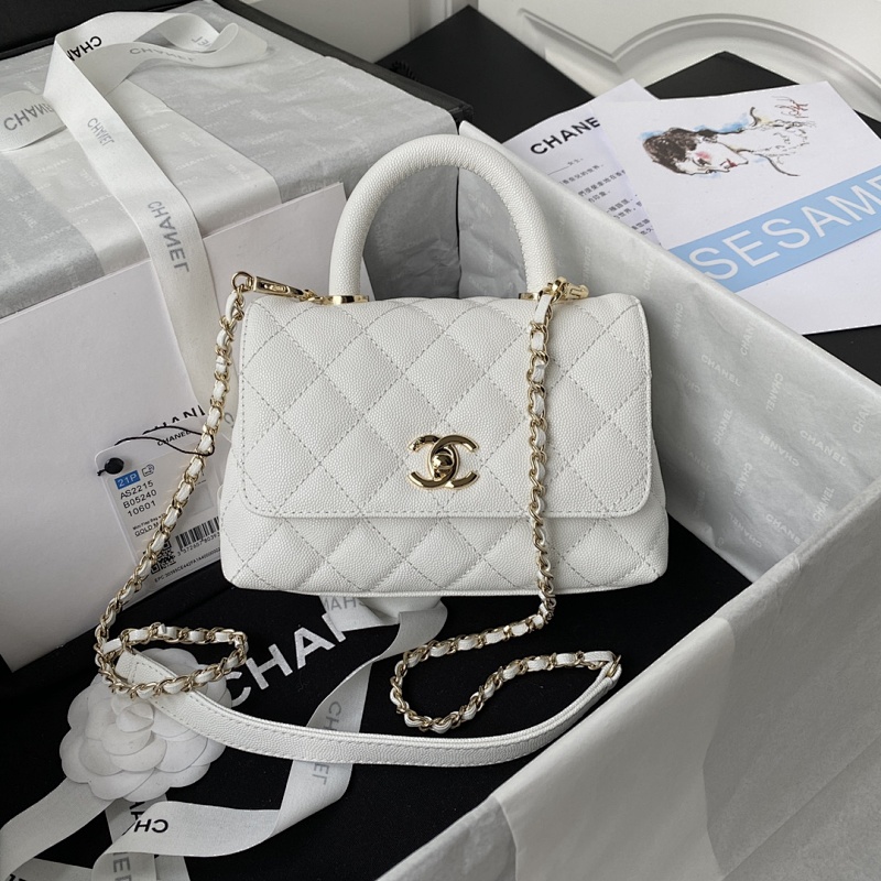 Chanel Pearl Top Handle Flap Bag White