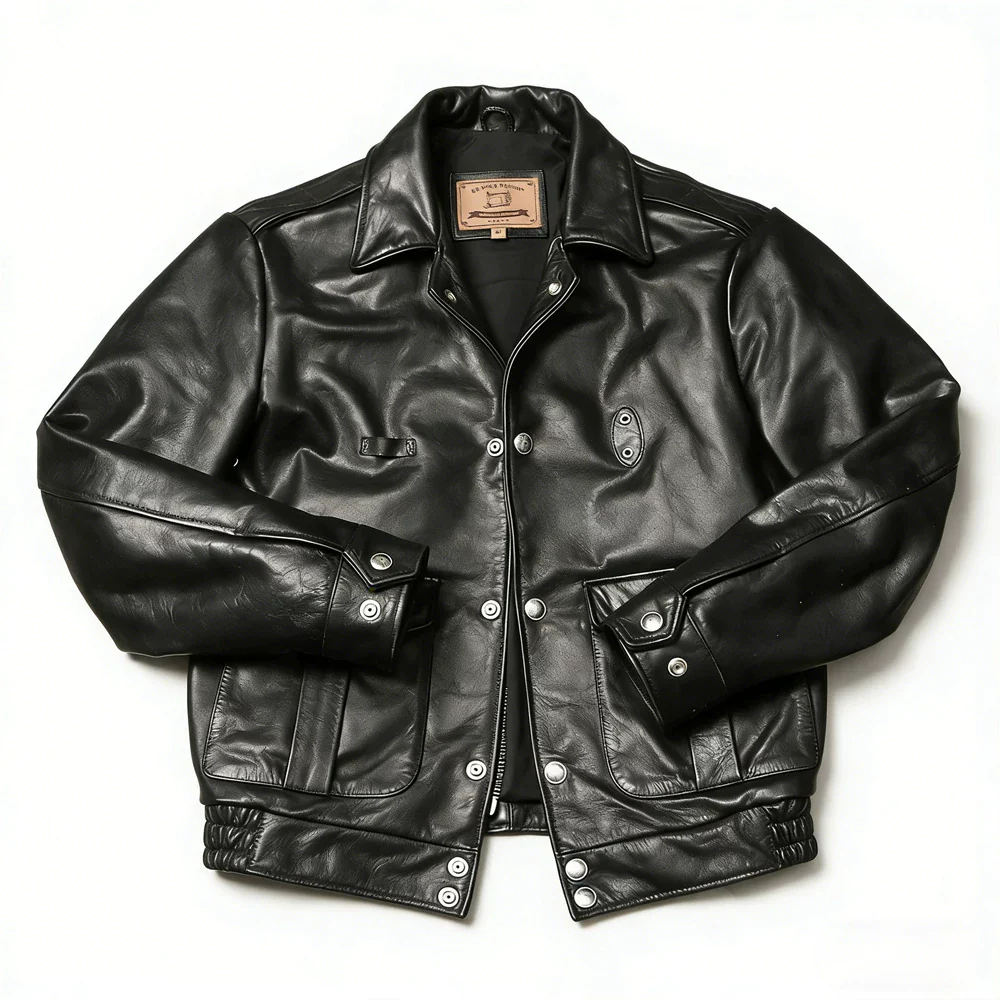 Men's retro old head layer thick soft cowhide jacket