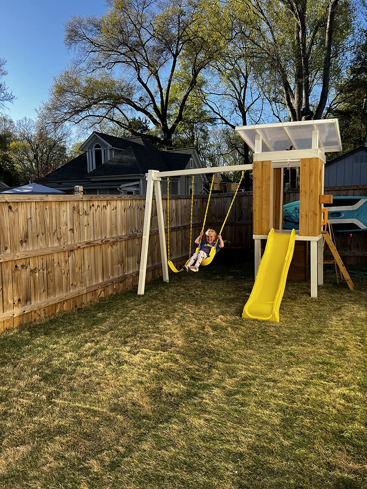 Modern Backyard Swing Set Children's Rock Climbing Wood