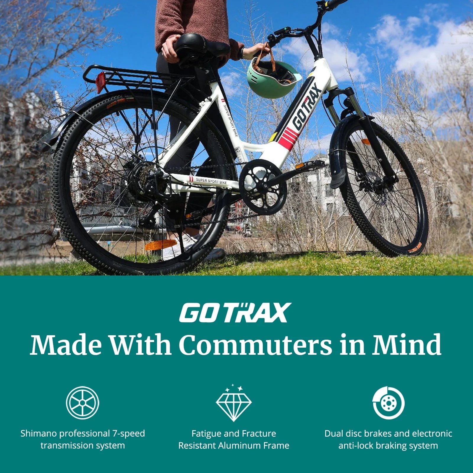 GOTRAX Endura 26in Electric Commuter Bike, 250W, White