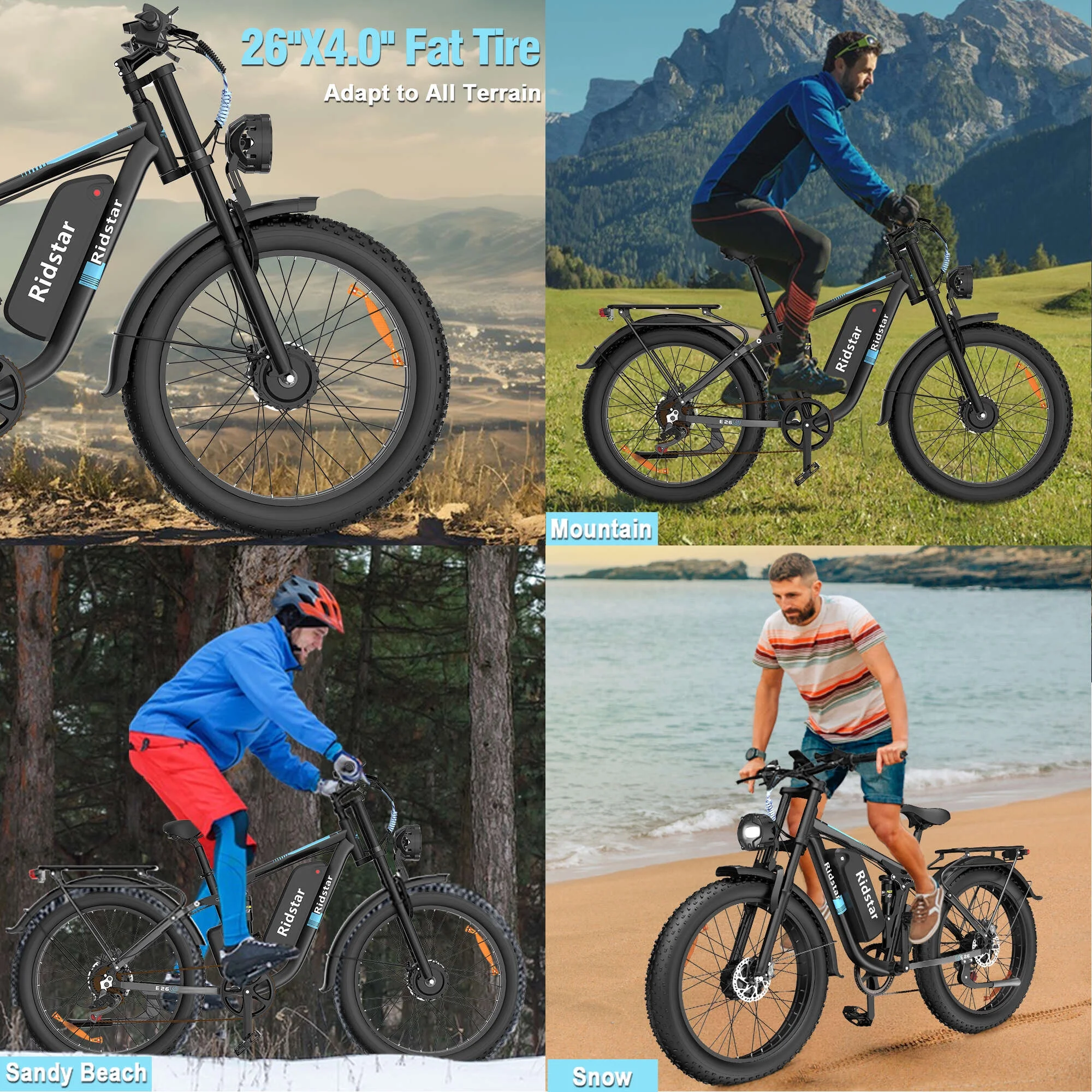 26in Dual Motor Electric Mountain Bike, 3000W Peak, 48V 23Ah