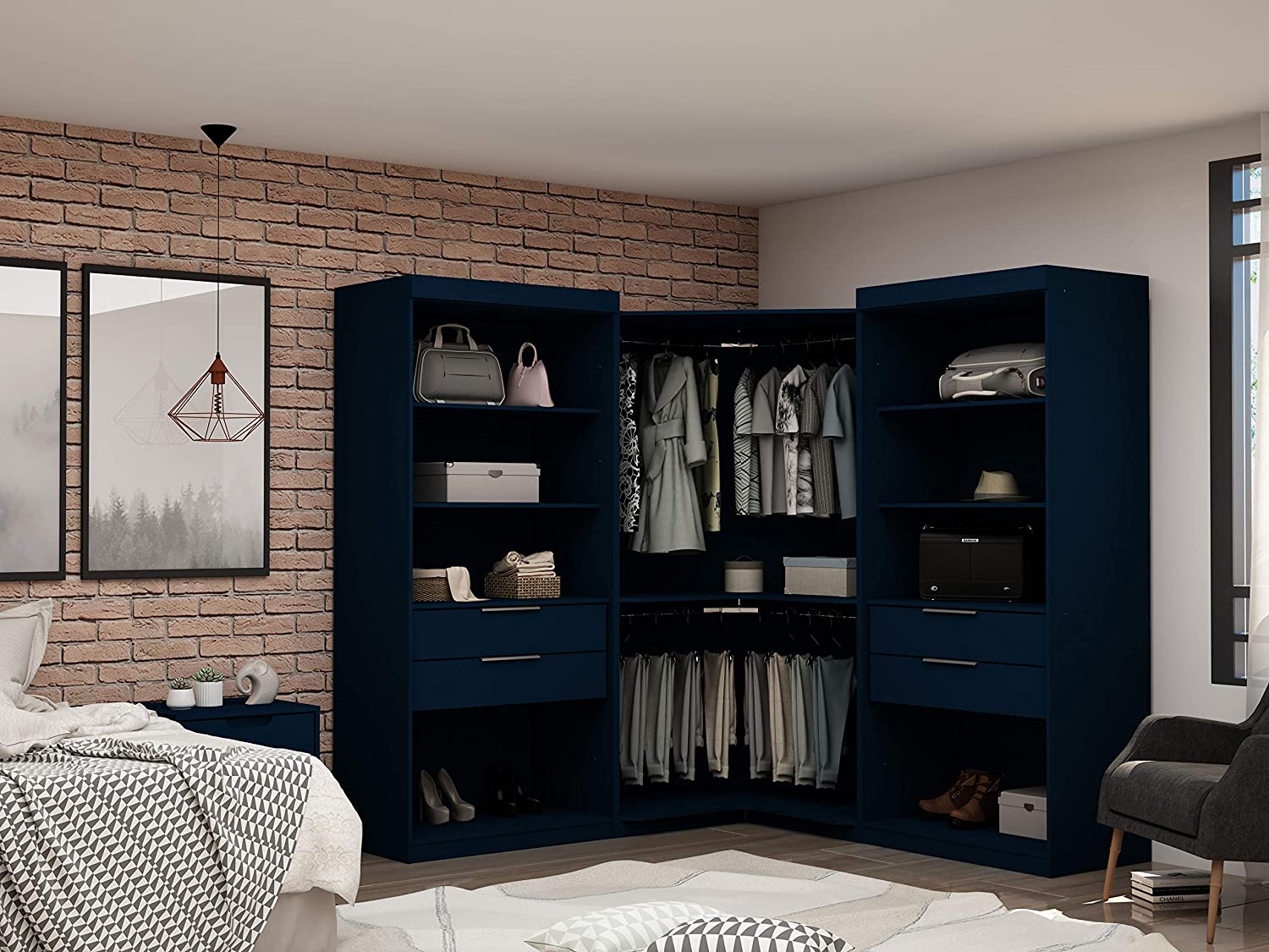 Mulberry Modern Open 3 Sectional Wardrobe Corner Closet with 4