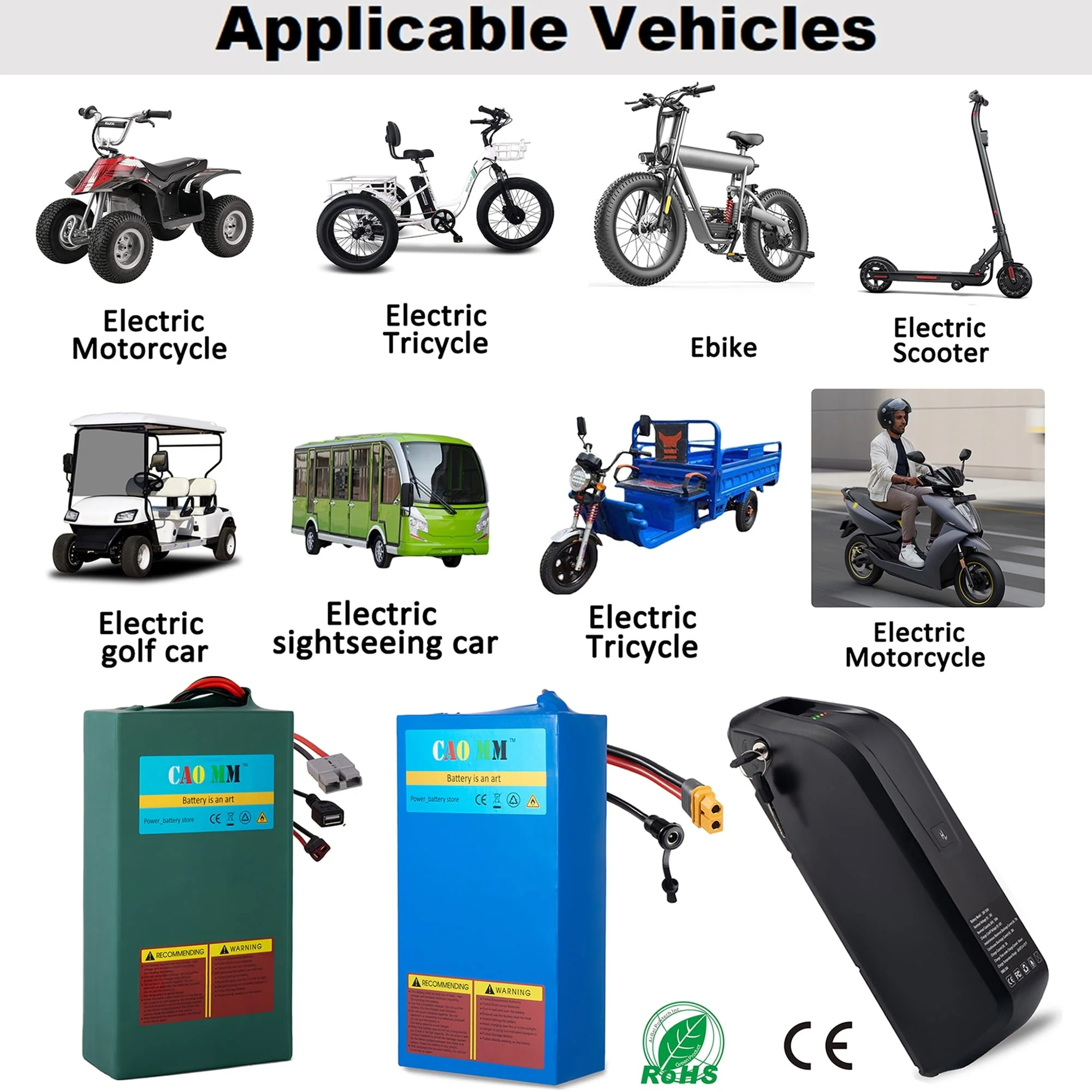 36V 10Ah Lithium E-Bike Battery with Charger, 30A BMS