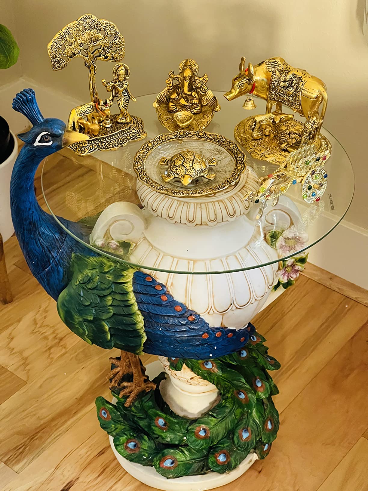 Staverden Castle Peacock Glass Topped Side Table