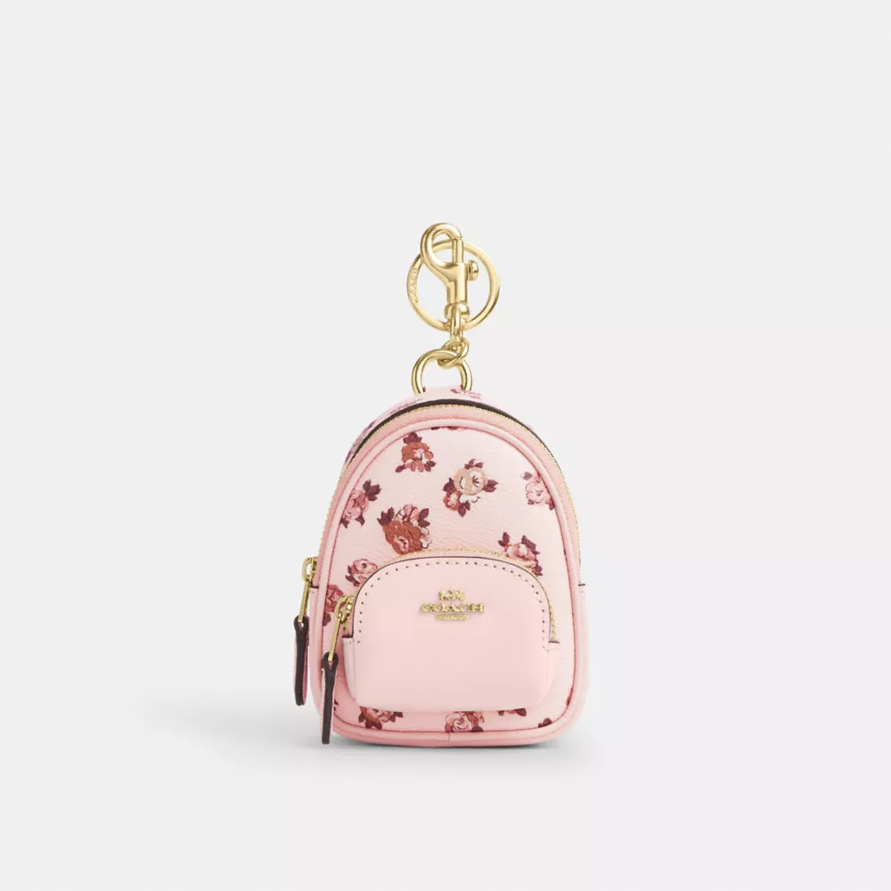 Mini Court Backpack Bag Charm With Rosette Print
