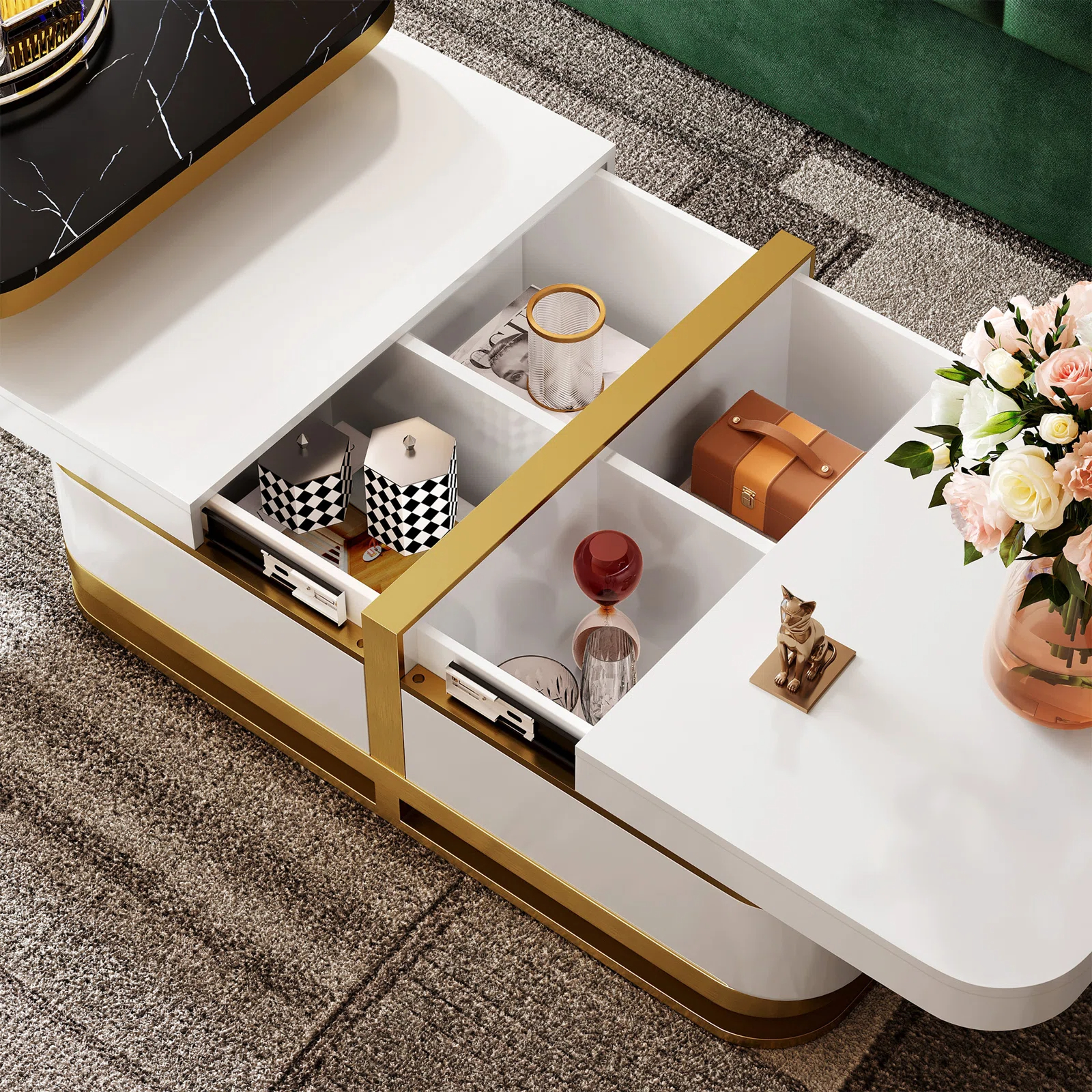 Rectangular Nesting Coffee Table with Storage for Living Room