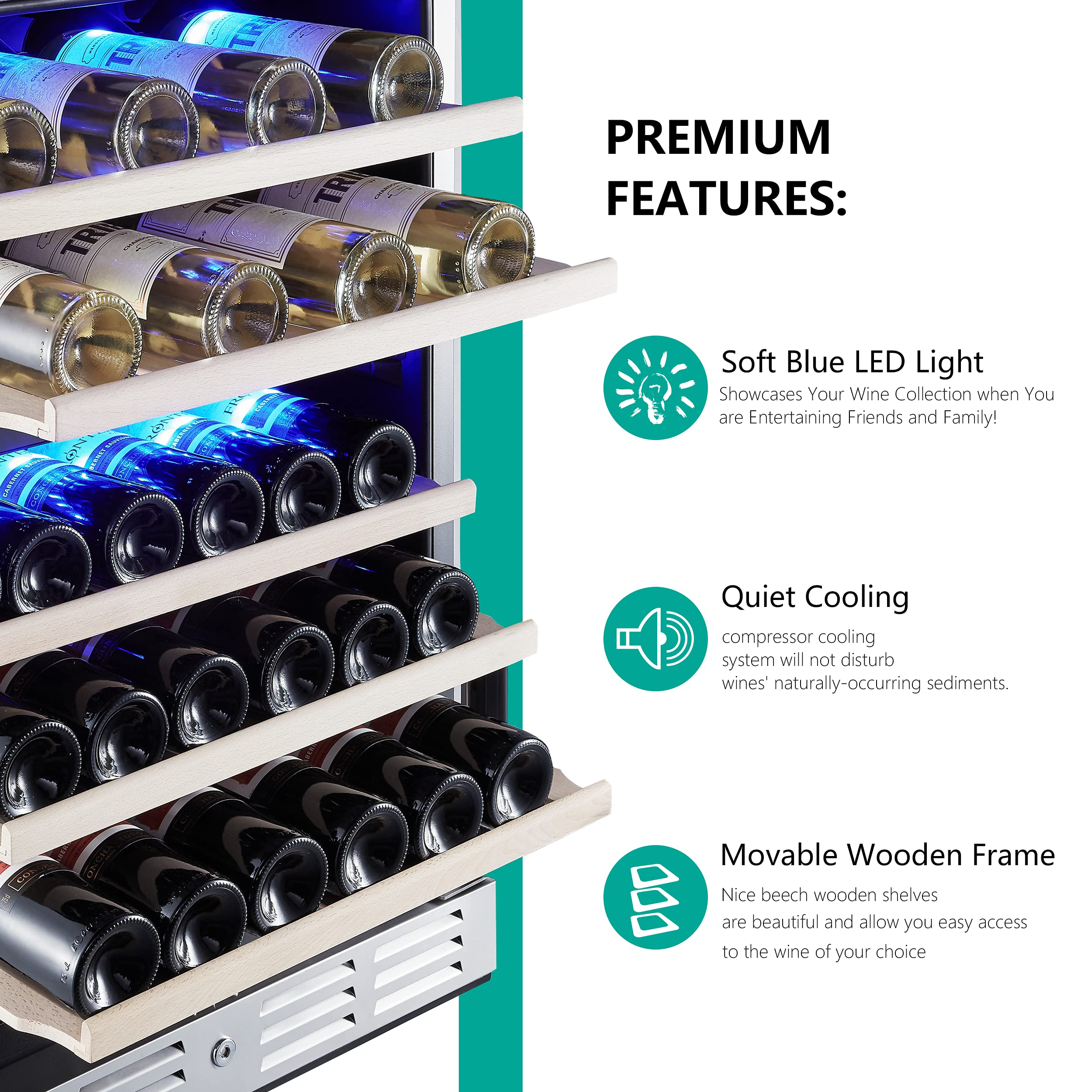 Kalamera 24'' Wine Cooler Refrigerator 46 Bottle Dual Zone