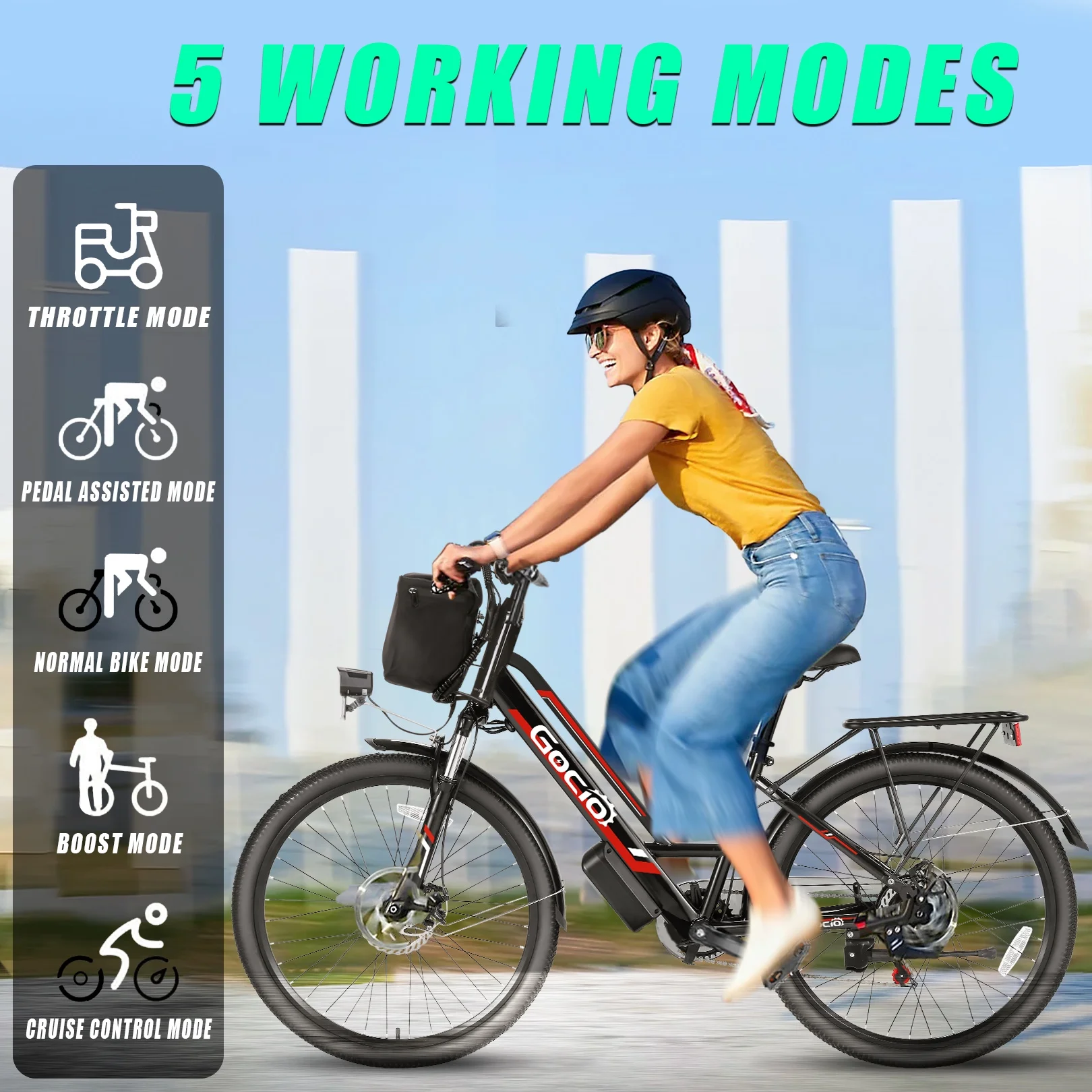 Gocio 26in Electric Cruiser Bike, 500W, 48V 7.8Ah