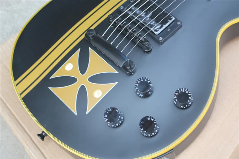 CROSS SW Old Electric Guitar Yellow Striped Cross,Black Body and Black Hardwares