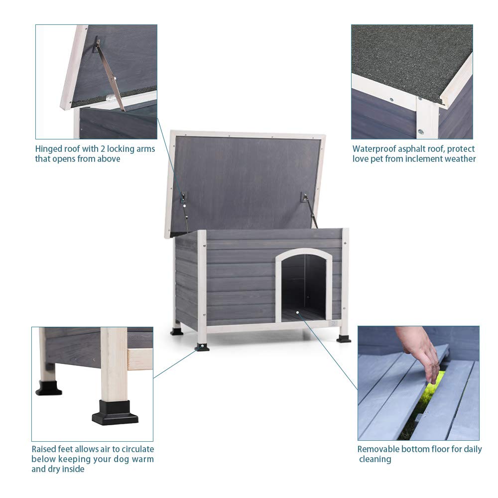 Outdoor Wooden Dog House with Hinges