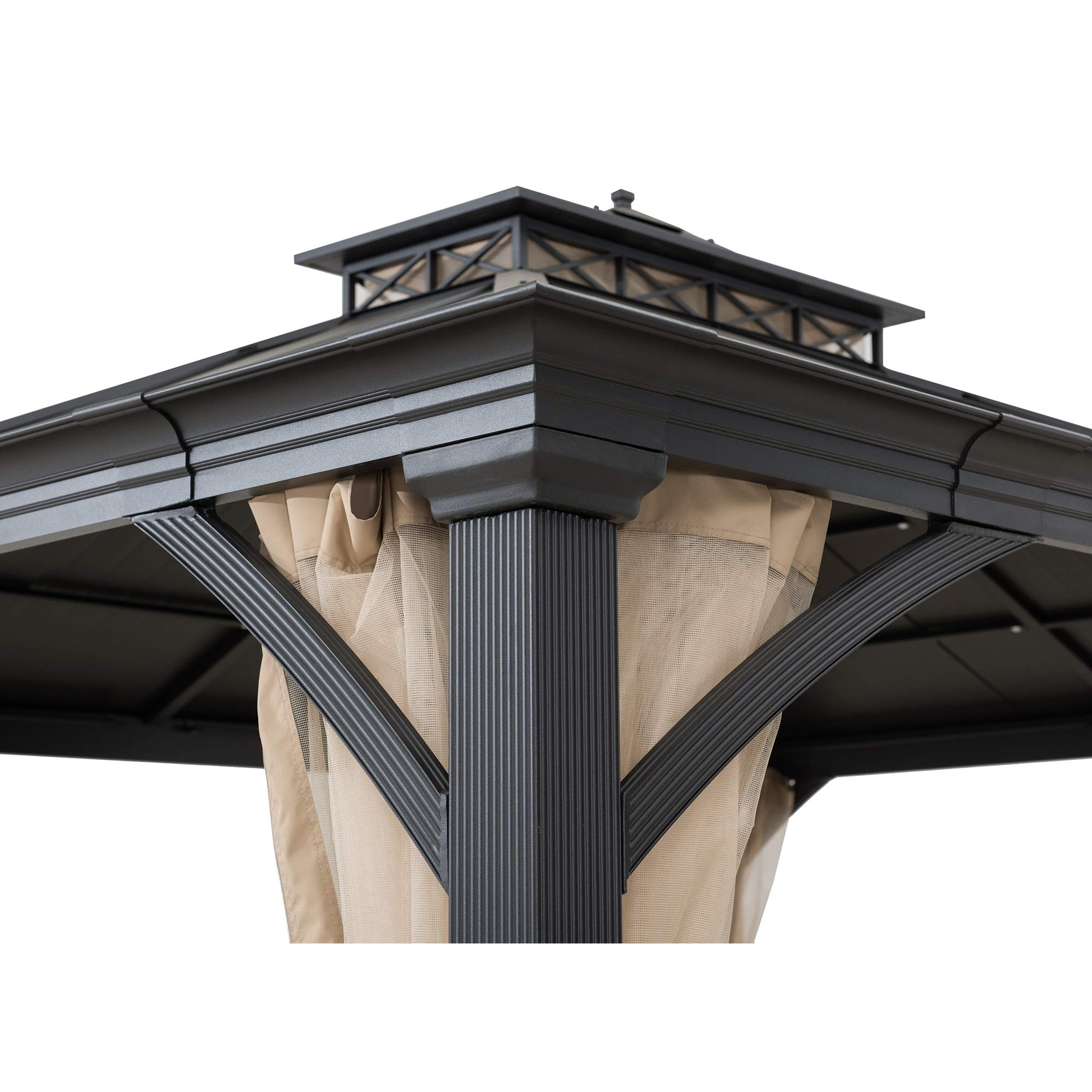 10.5x12.5 ft. Patio Black Steel Frame Hardtop Gazebo with