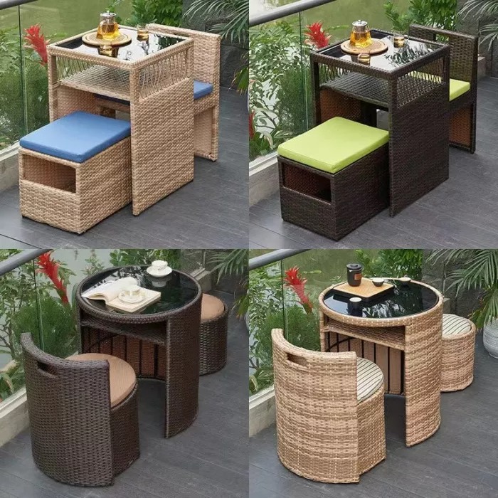 Outdoor balcony table and chair patio waterproof small cane chair