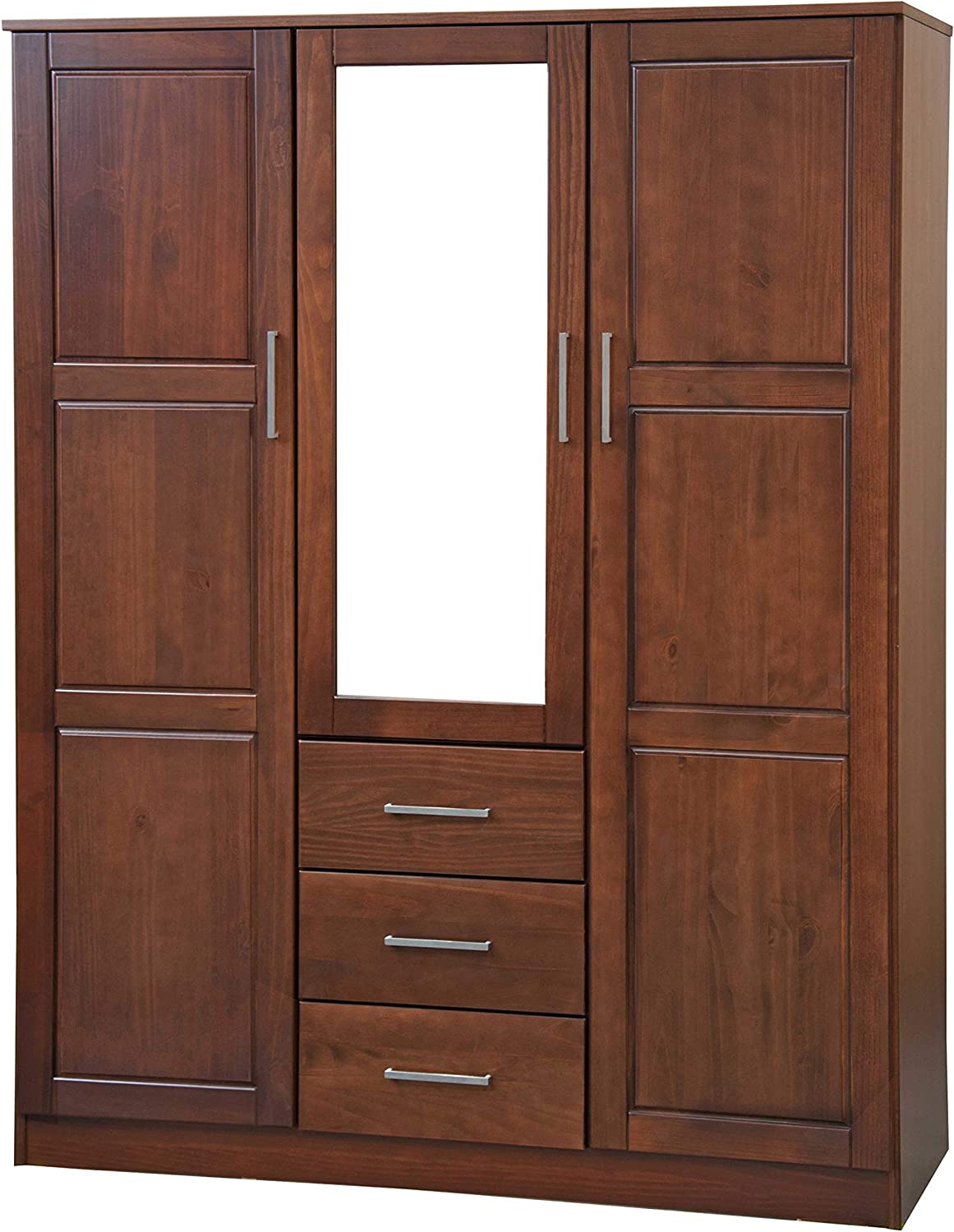 Cosmo Solid Wood 3-Door Wardrobe with Mirror and 3 Drawers