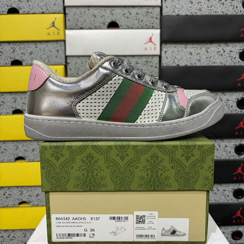 Gucci Screener Silver Pink Heel