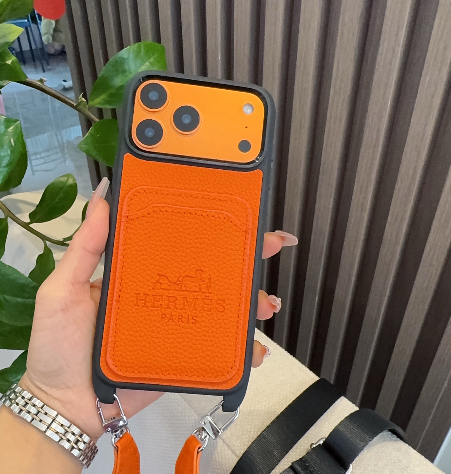 Hermès Paris Embossed Leather Card Pocket Crossbody Luxury Phone Case