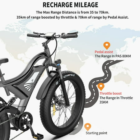 Aostirmotor 26in Fat Tire Electric Mountain Bike, 750W, 48V 15Ah