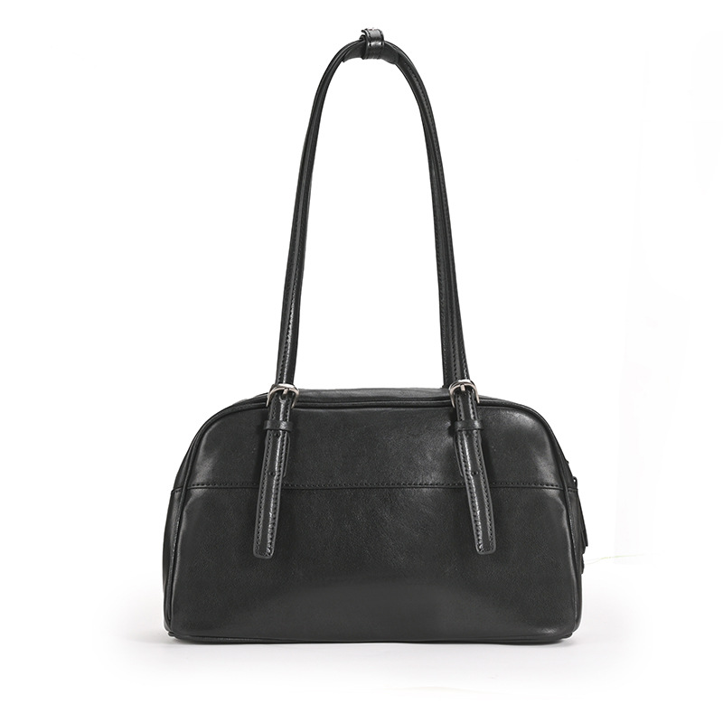 Minimalist Black Leather Bowling Bag