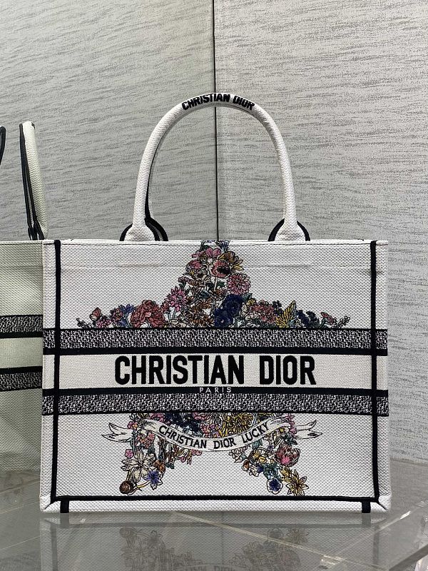 Dior Book Tote Medium White Butterfly