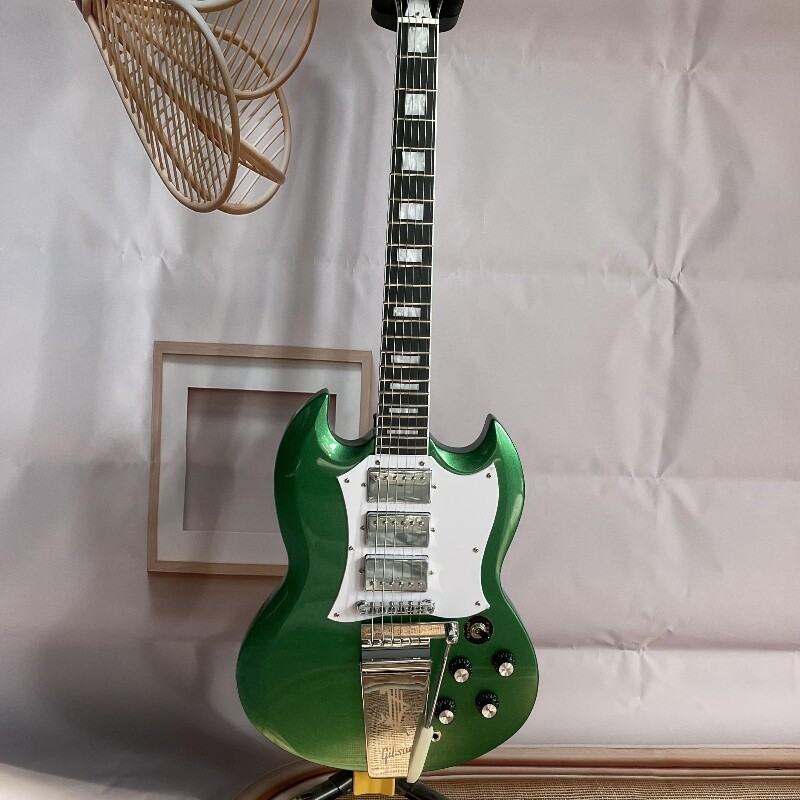 Metallic Green SG 60s Custom Electric Guitar Tremolo Mahogany Body 3H Pickups