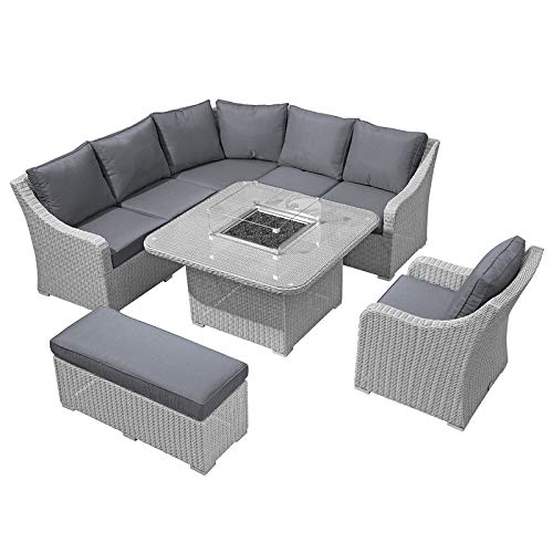 Harper Casual Dining Corner Sofa Set with Fire Pit Table