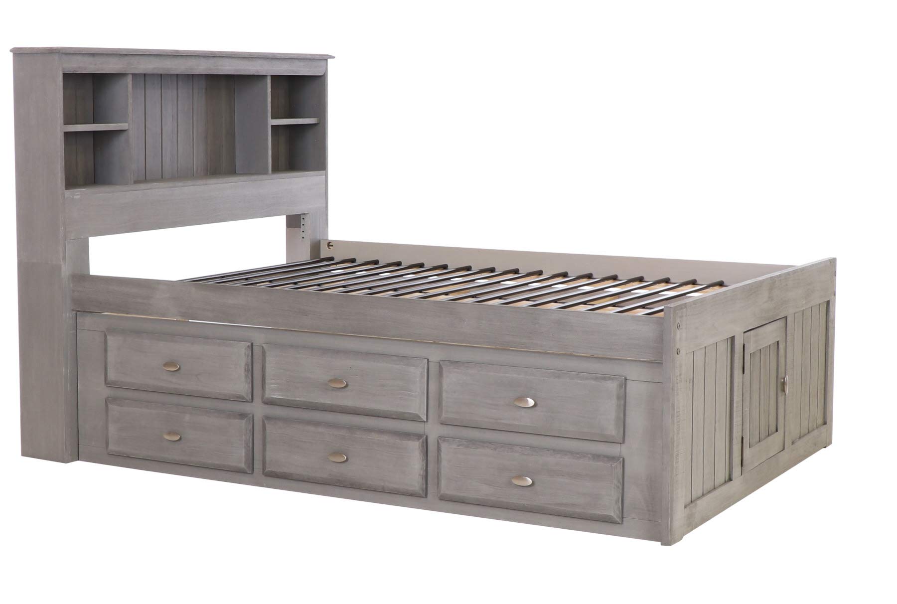 Charcoal Full Bookcase Bed with 12 Drawers