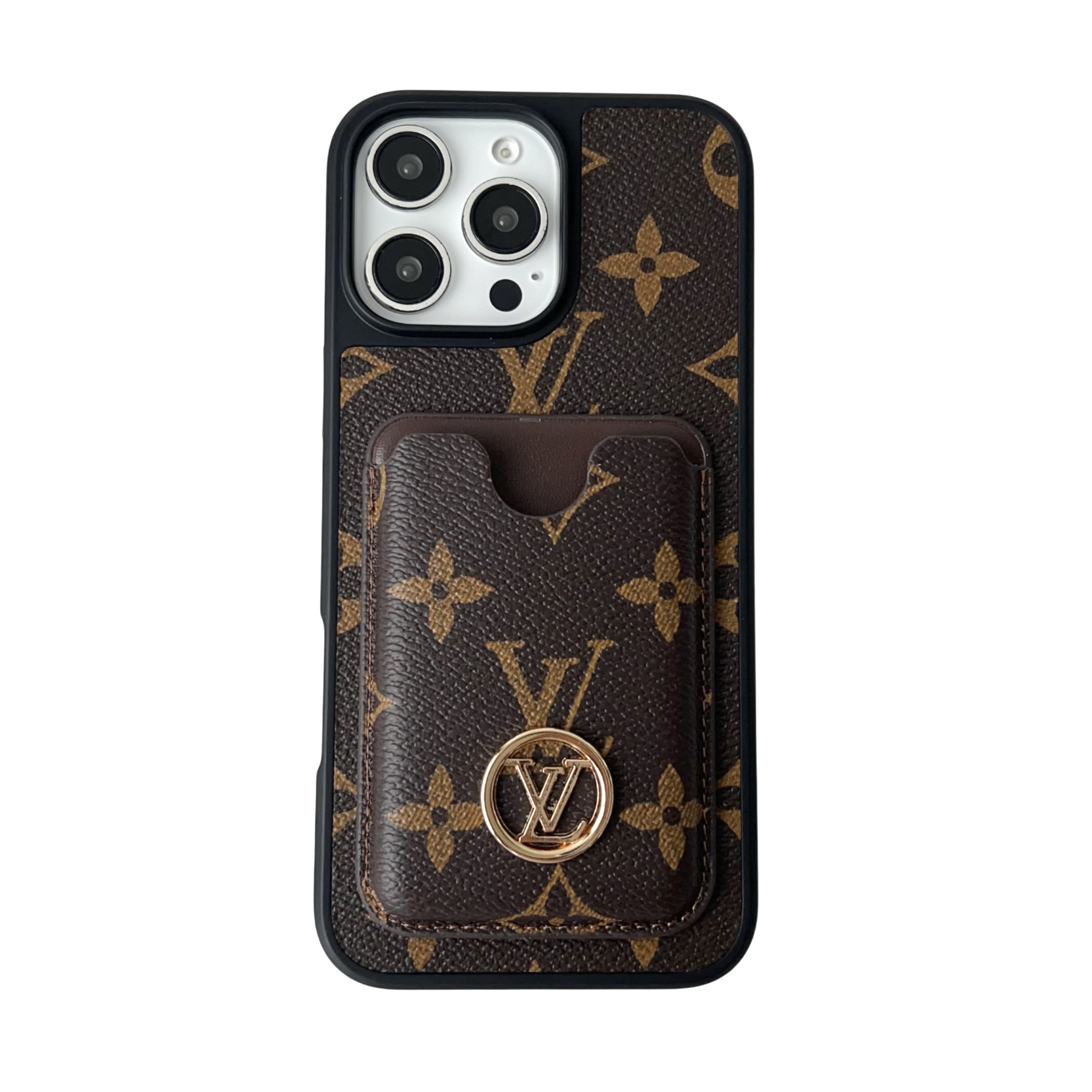 Luxury Designer Monogram Card Holder Phone Case | 2-in-1 Wallet Shockproof Cover