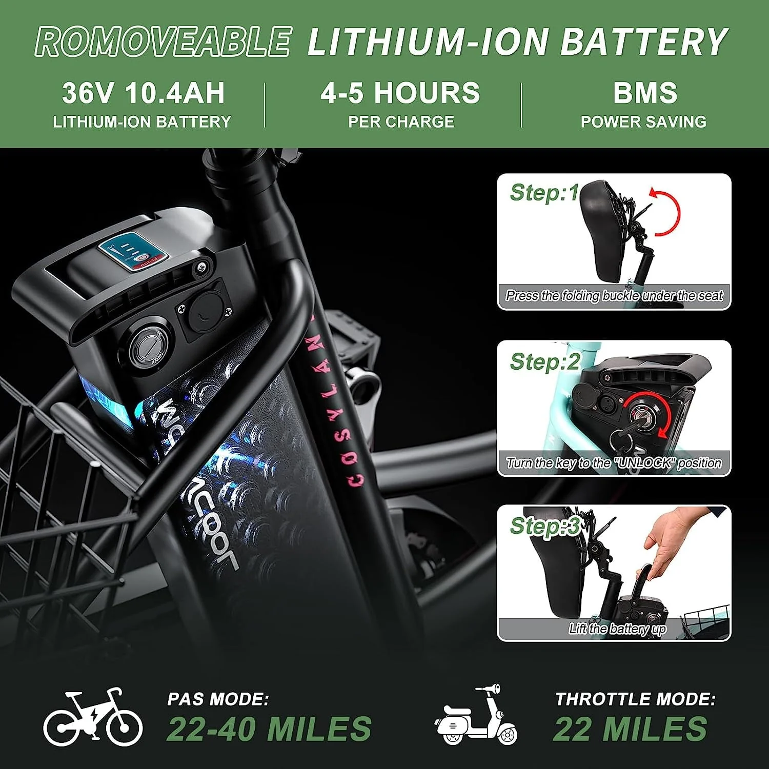 MOONCOOL 24in Electric Tricycle with Rear Basket, 350W