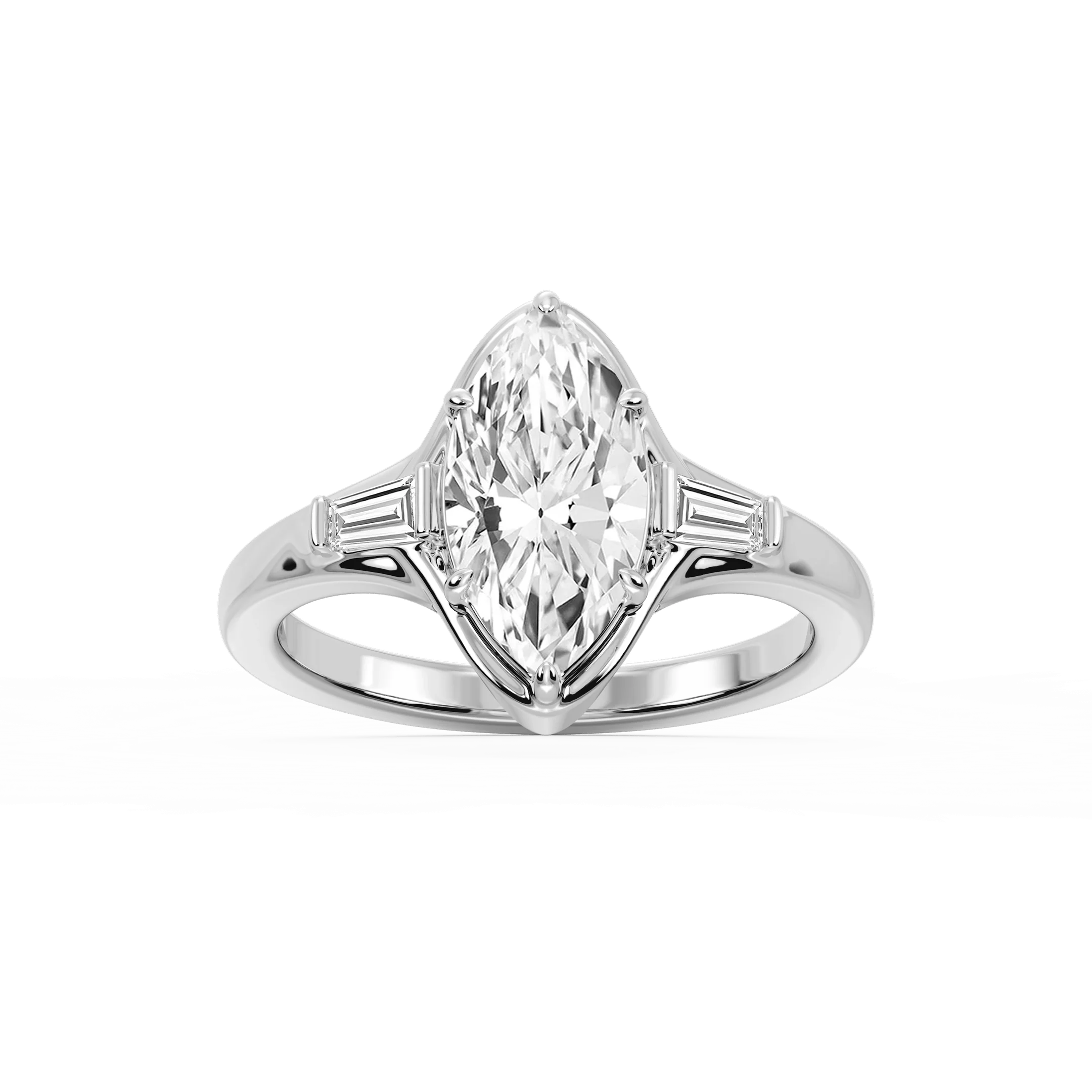 Adeline Marquise Lab Grown Diamond Six Prong Three Stone Engagement Ring