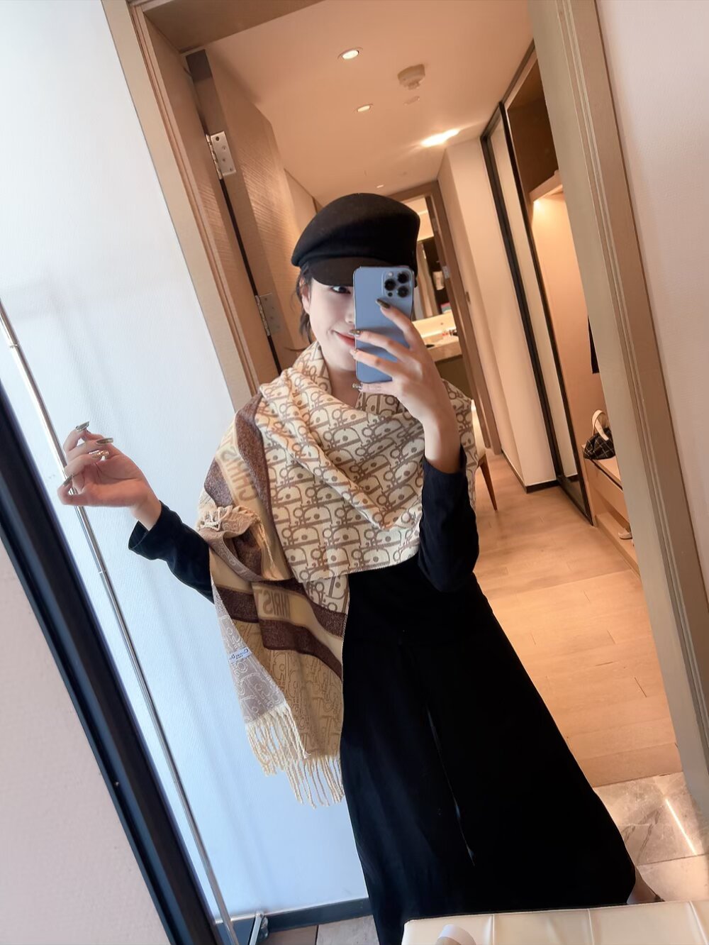 Dior Logo Stripe Cashmere Scarf Beige 65 x 200 cm