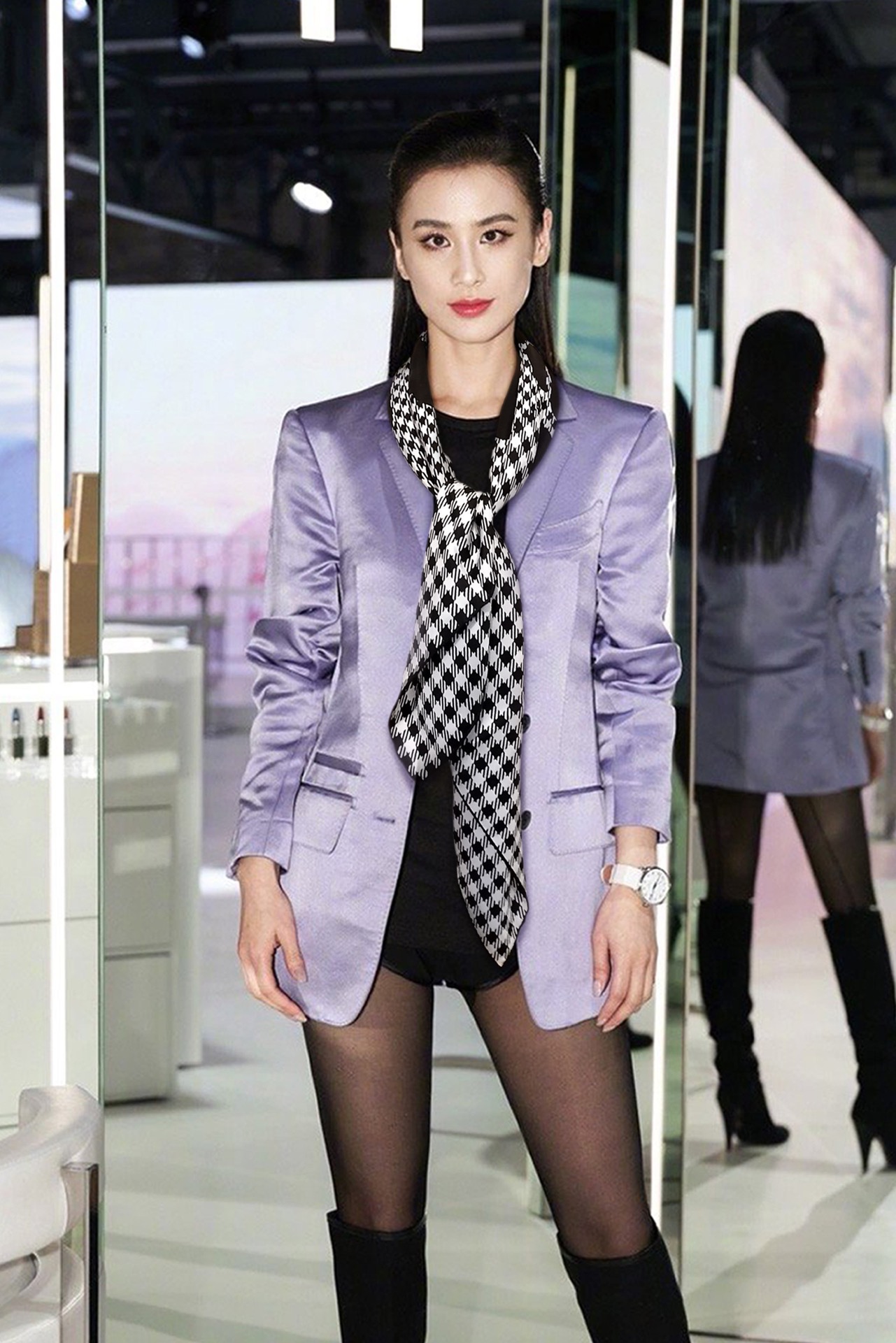 Dior Houndstooth Silk Square Scarf Black product images