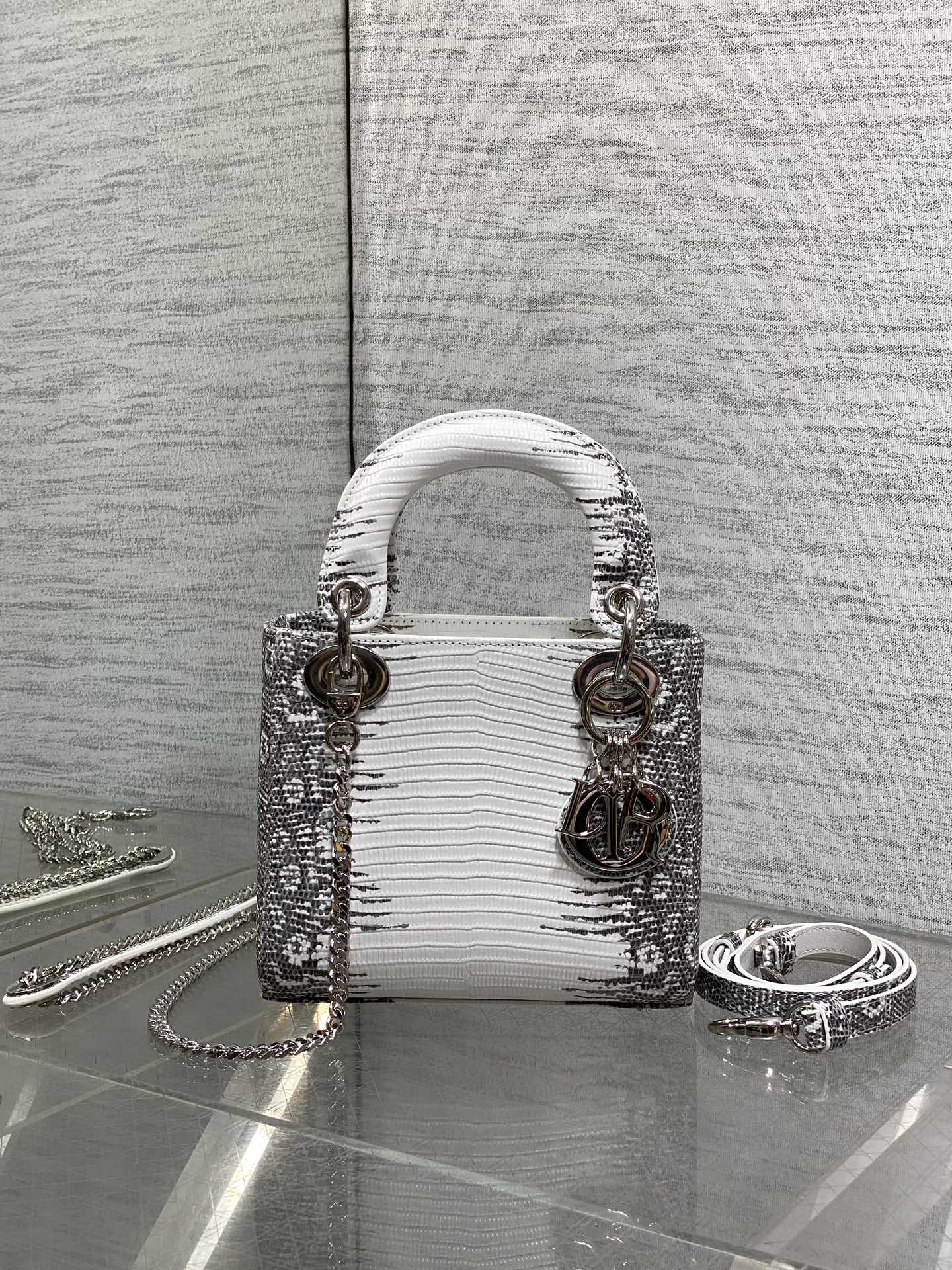 Dior Lady Mini Grey White Bag
