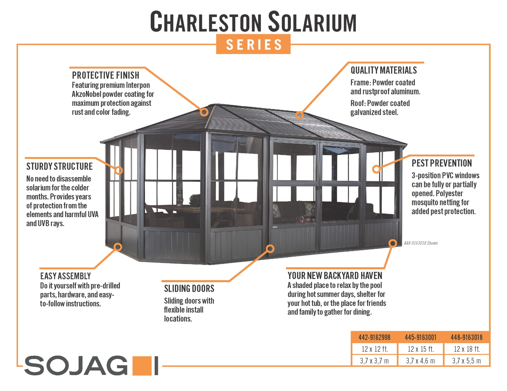 Charleston Solarium Sunroom with Mosquito Nets, Dark Grey