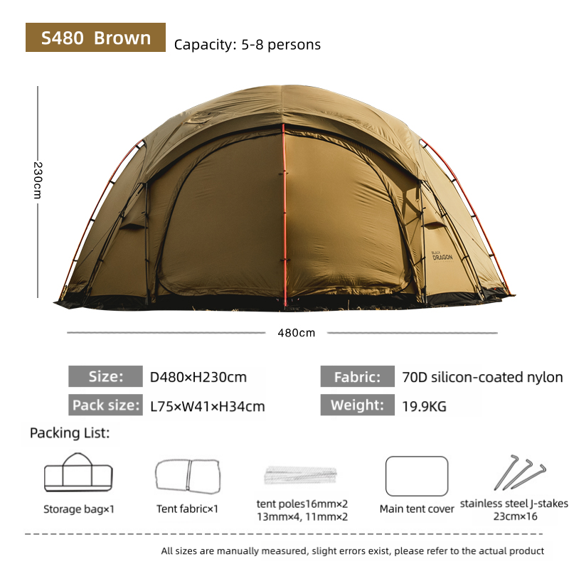 BLACK DRAGON S480 Nylon Tent Spherical Dome, Large Space, Windproof and Rainproof