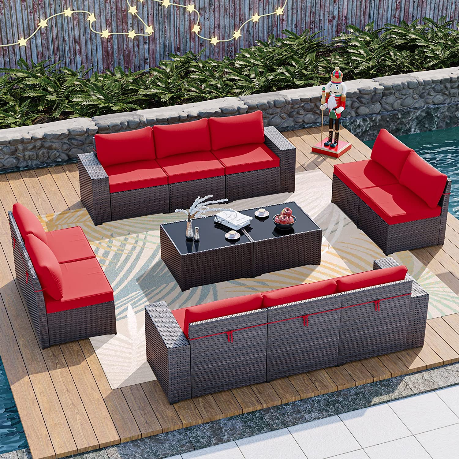 12 Pcs Patio Furniture Set Sectional Sofa Sets Brown PE